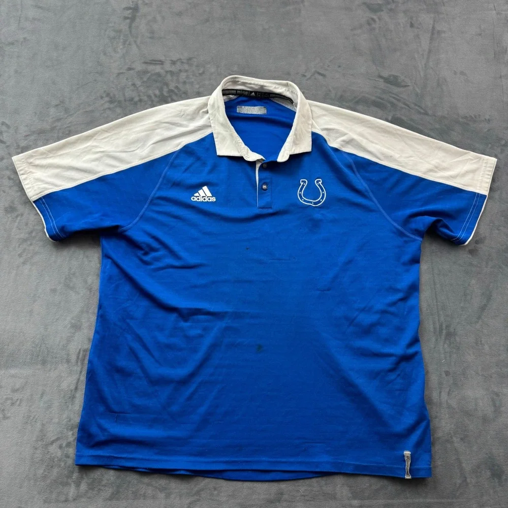Adidas Indianapolis Colts Polo Shirt Mens XL Blue White Climalite NFL Football
